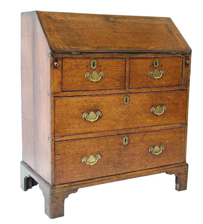 Appraisal: Good small Georgian oak bureau the fall front revealing a