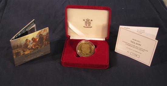 Appraisal: Five pounds gold proof coin commemorating the th anniversary of