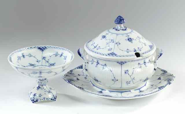 Appraisal: THREE PIECES ROYAL COPENHAGEN FINE CHINA in Blue Fluted patterns