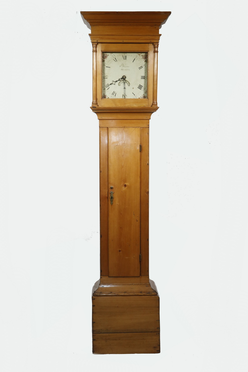 Appraisal: SCRUBBED PINE GRANDMOTHER CLOCK Scrubbed pine grandmother clock by Willoughby