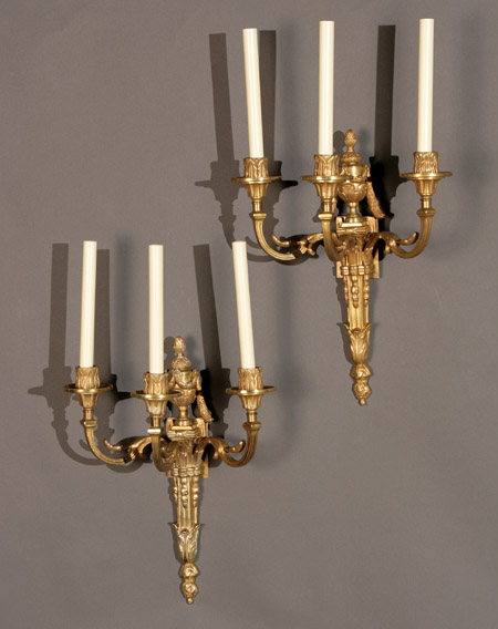 Appraisal: Set of Four Louis XVI Style Ormolu Three-Light Bras de