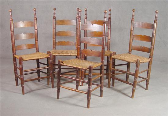 Appraisal: Set of Five Ladderback Side Chairs Early th Century Well