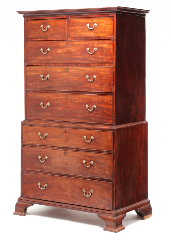 Appraisal: ENGLISH CHIPPENDALE CHEST ON CHEST Third quarter th century mahogany