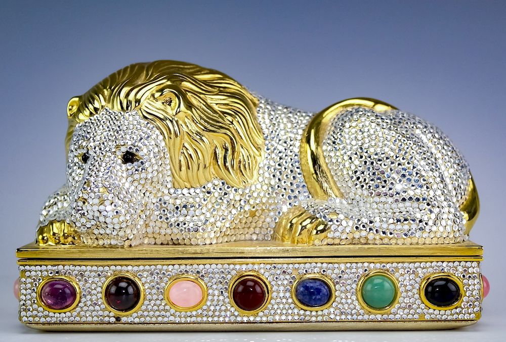 Appraisal: Judith Leiber Crystal Lion Minaudiere Clutch Purse Authentic Judith Leiber