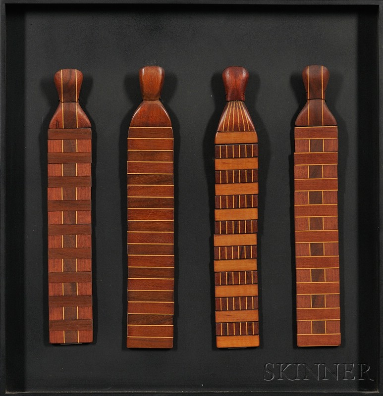 Appraisal: Four Inlaid Wooden Neckties America late th century mounted in