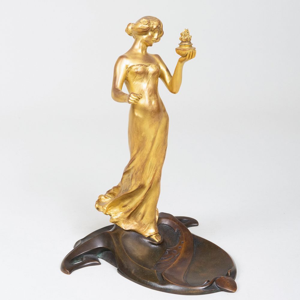 Appraisal: Charles Korschann - Figure with Torch Gilded bronze signed 'C