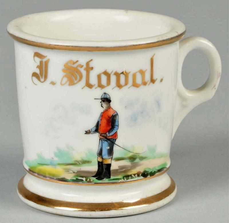 Appraisal: Horse Jockey Shaving Mug Description Gilt name J Stoval Shows