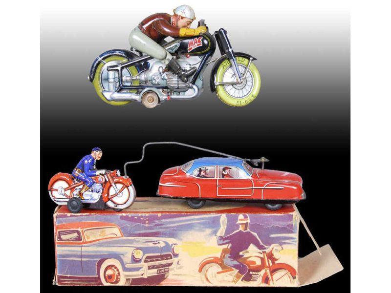 Appraisal: Lot of German Tin Wind-Up Motorcycle Toys with Description Arnold