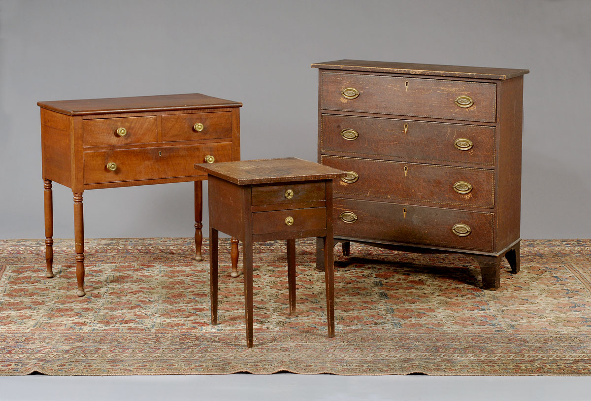 Appraisal: FEDERAL PINE AND CHERRY TWO-DRAWER STAND The top with applied