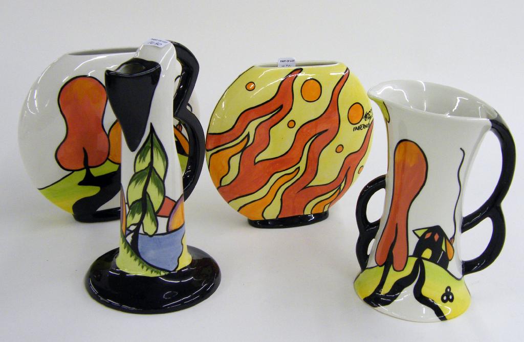 Appraisal: Inferno' moon vase 'Hillside Cottage' moon vase 'Westport' jug and