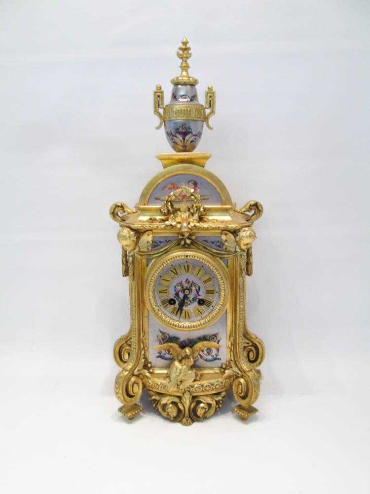 Appraisal: FRENCH GILT BRONZE AND ENAMELED PORCELAIN MANTEL CLOCK Japy Freres