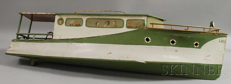 Appraisal: Painted Wooden Boat Model of the Cabin Cruiser LOU lg