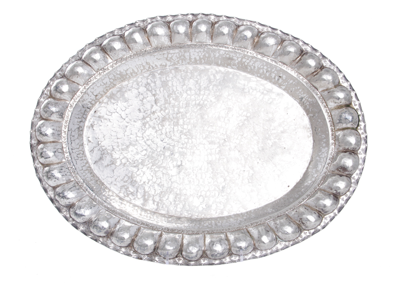 Appraisal: South American silver tray hand-hammered oval design probably marked Brazil