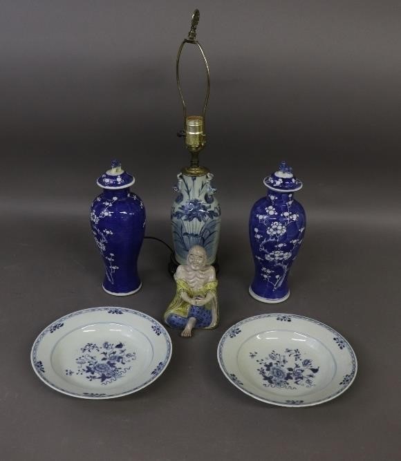 Appraisal: Pair of blue decorated Chinese bowls d a table lamp