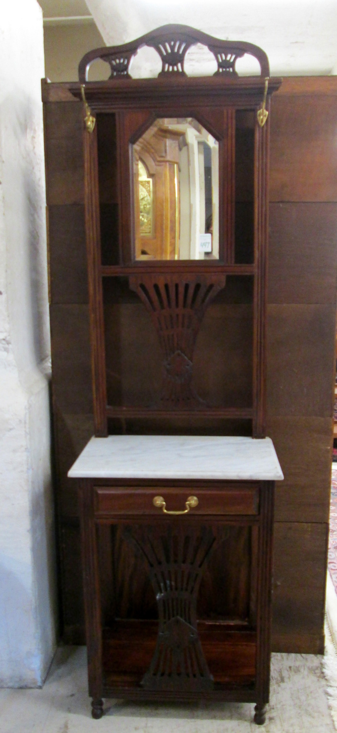 Appraisal: MAHOGANY HALLSTAND WITH MARBLE TOP Indonesian antique reproduction having a