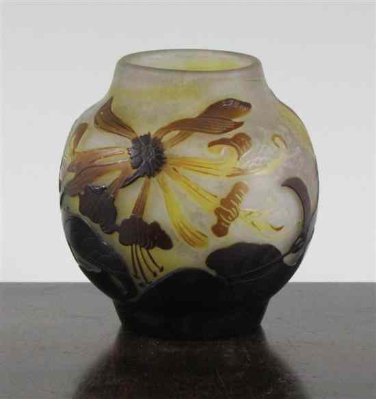 Appraisal: A Galle cameo glass globular vase c overlaid in brown