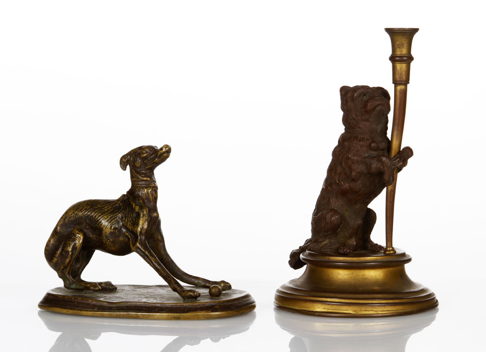 Appraisal: - th C Bronze Dog Sculptures th century bronze sculpture