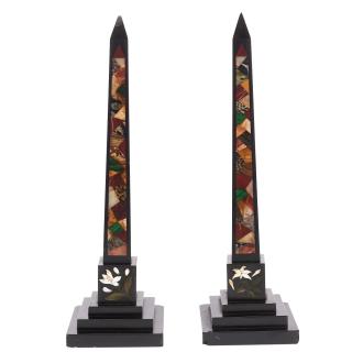 Appraisal: Pair Derbyshire black specimen marble obelisks Pair Derbyshire black specimen