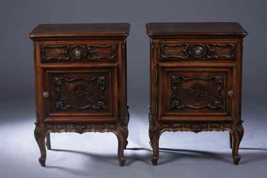 Appraisal: PAIR OF FRENCH PROVINCIAL STYLE FRUITWOOD NIGHT STANDS th century