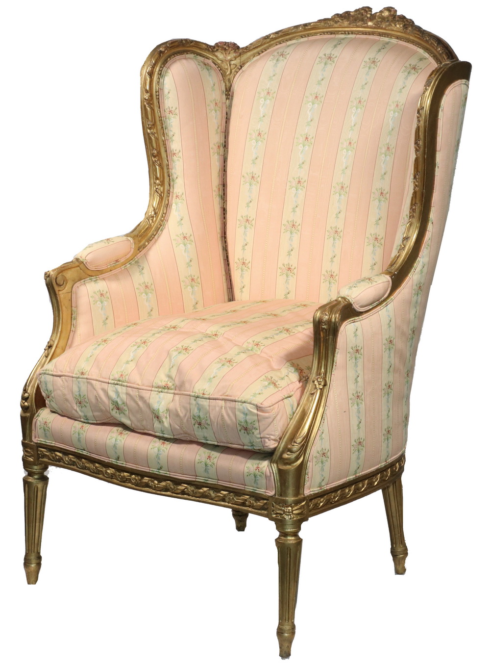 Appraisal: LOUIS XV STYLE BERGERE Lounging Chair with a gilt blossom