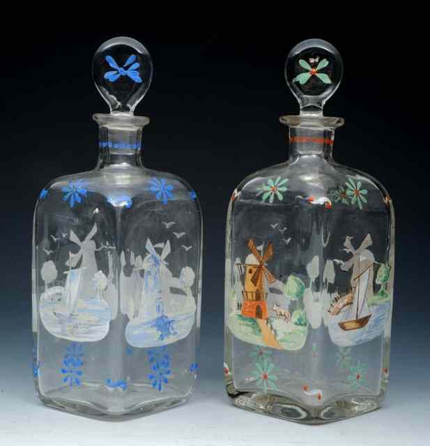 Appraisal: A PAIR OF ANTIQUE DUTCH GLASS SQUARE DECANTERS and stoppers