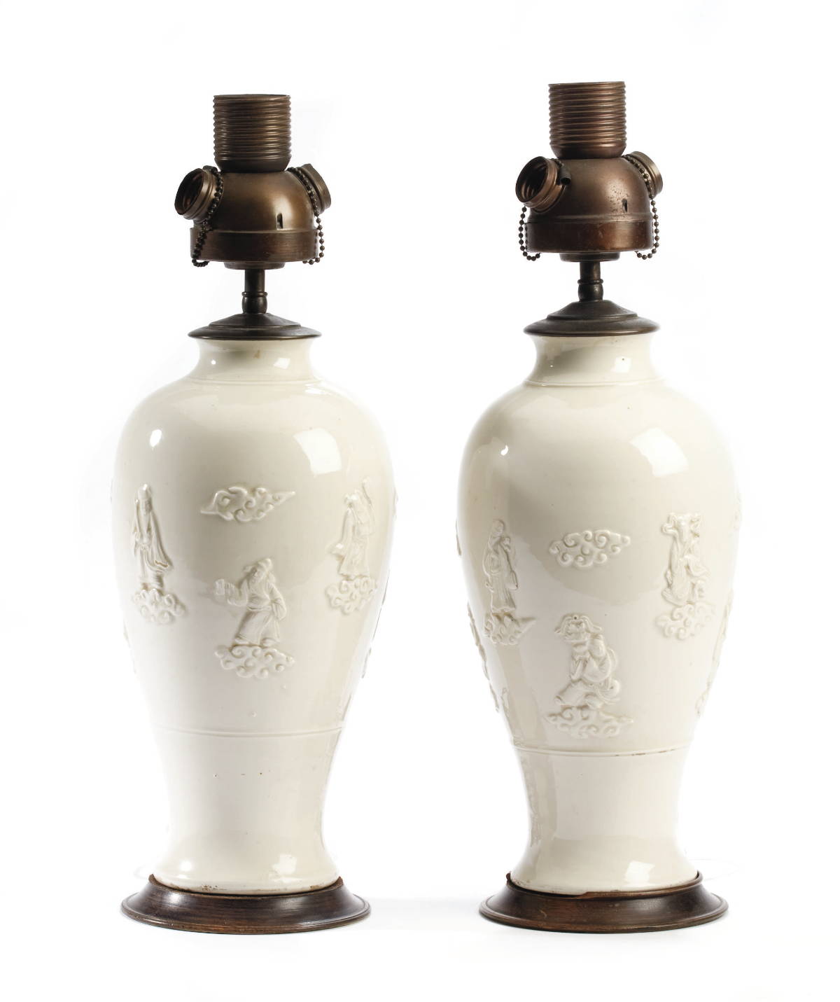 Appraisal: PAIR OF CHINESE BLANC DE CHINE BALUSTER-FORM VASES MOLDED WITH