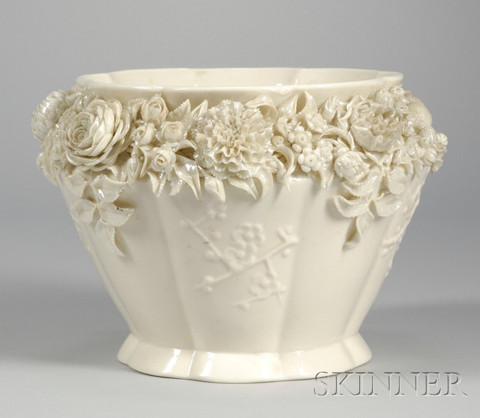 Appraisal: Belleek Floral Encrusted Porcelain Jardiniere with first black mark scattered