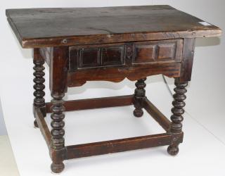 Appraisal: Late th c English walnut one drawer tavern table sausage