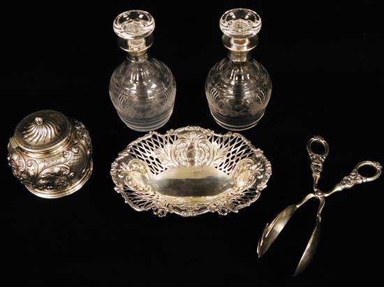 Appraisal: STERLING Five silver and glass accessories various makers five pieces