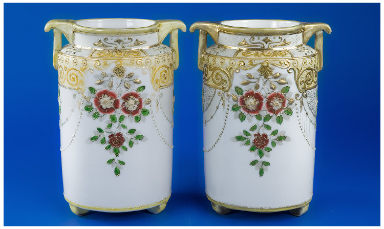 Appraisal: Pair of Noritake Vases Spray of Red and White Flowers