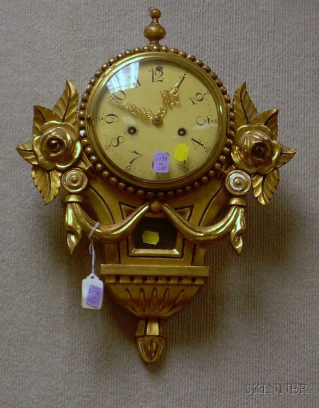 Appraisal: Carved and Gilt Cartel Wall Clock by Gustav Becker Germany