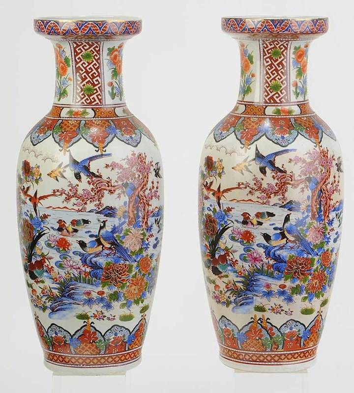 Appraisal: Large Pair Chinese Enamel Decorated Vases th century red stamp