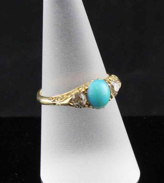 Appraisal: An Edwardian gold three stone diamond and turquoise ring with