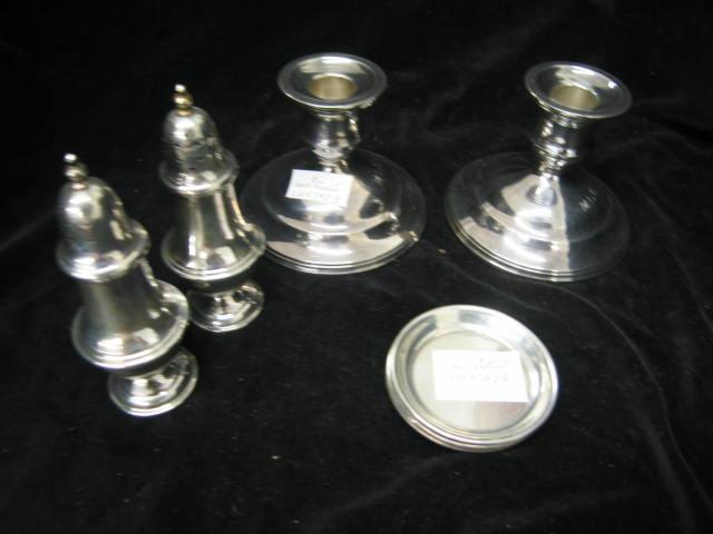 Appraisal: Pc Sterling Silver Lot pair of candleholders salt pepper butter