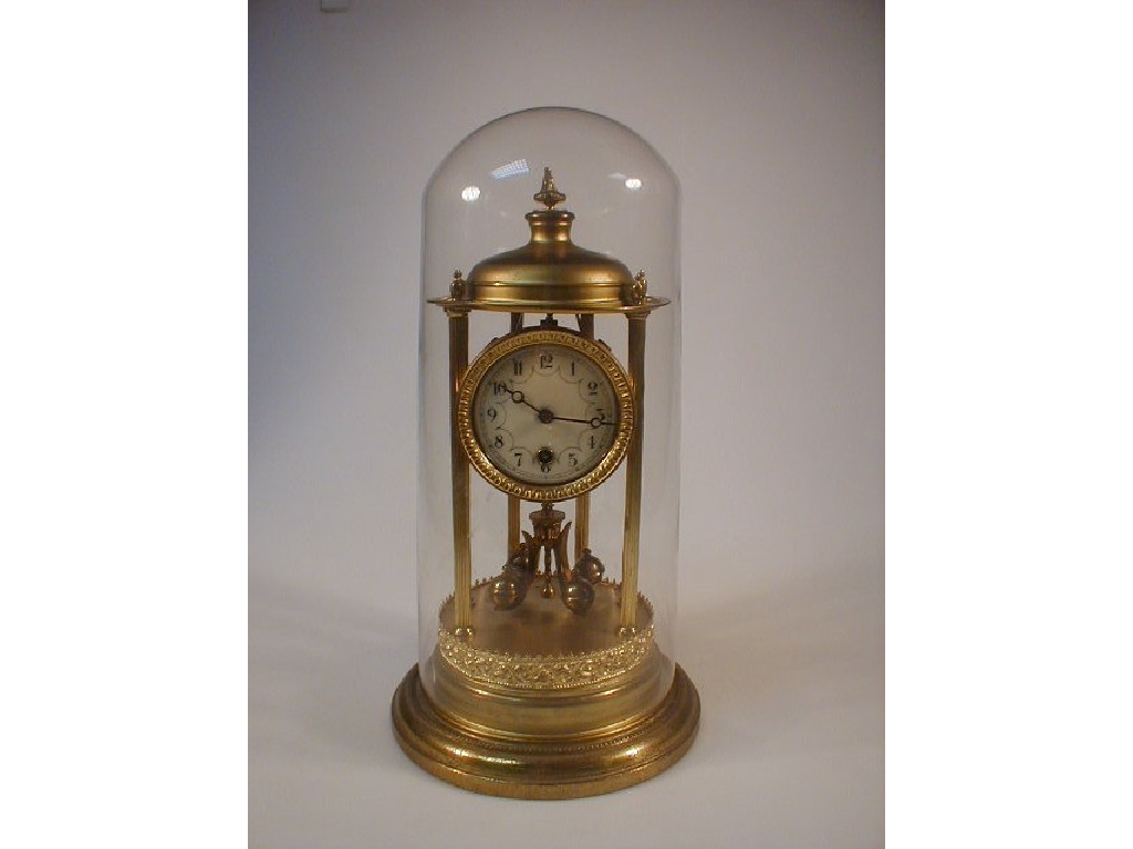 Appraisal: A brass columnar Anniversary dome clock with suspension pendulum enamelled