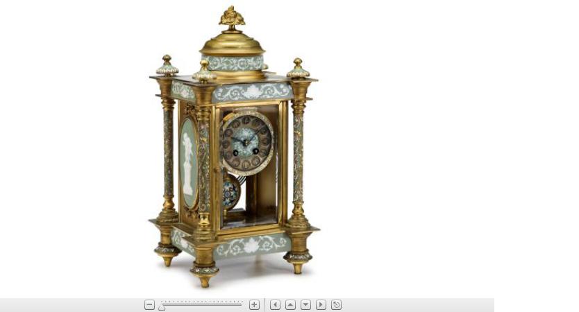 Appraisal: French champleve enameled and jasperware mounted gilt metal mantel clock