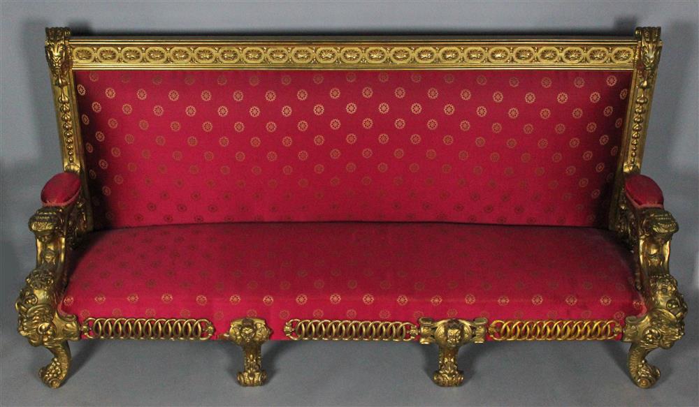 Appraisal: PAIR OF TH CENTURY ITALIAN GILTWOOD HALL SETTEES richly carved