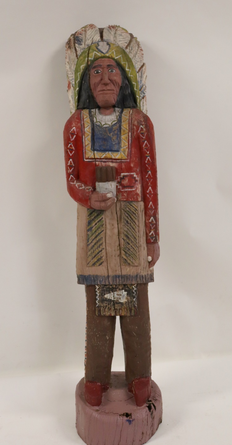 Appraisal: VINTAGE CARVED PAINTED CIGAR STORE INDIAN Life size From a