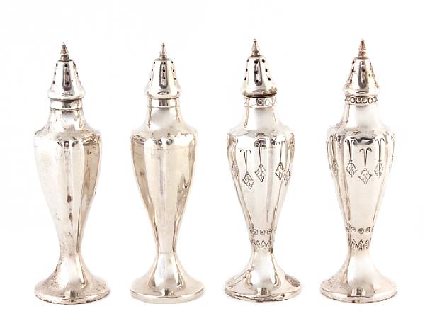 Appraisal: A group of sterling casters Comprising set of four Sanborns