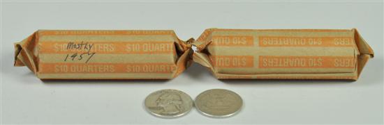 Appraisal: Two Rolls of Washington Silver Quarters Dates mostly in the