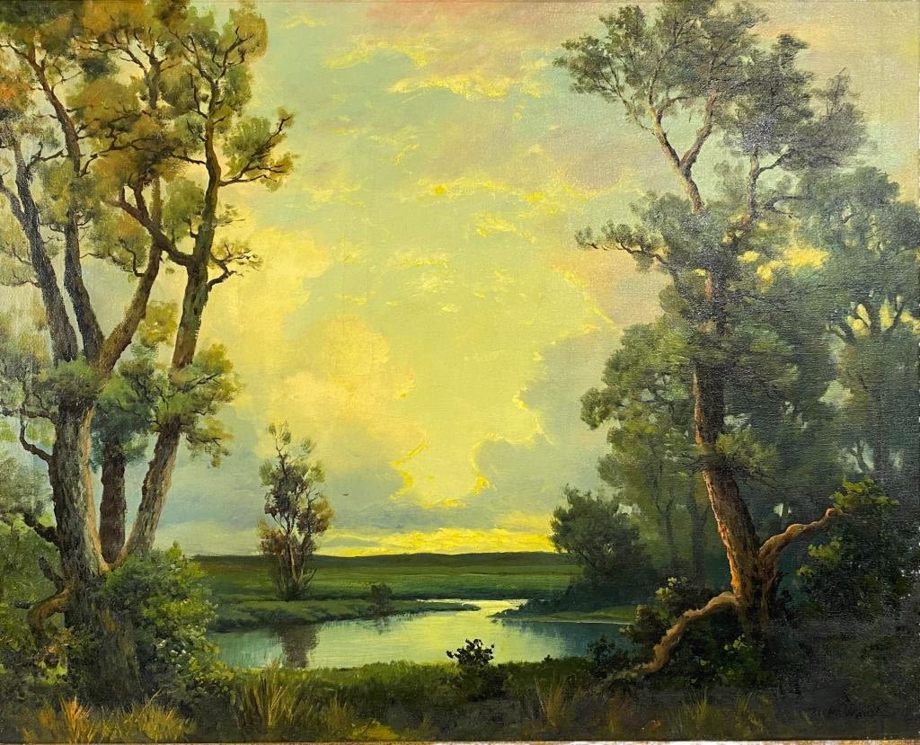 Appraisal: Robert Wood Oil On Canvas Landscape PaintingSouth Pond East Hampton