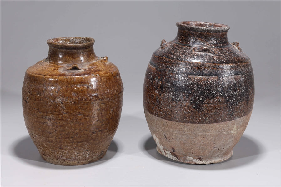 Appraisal: Two antique Chinese Yuan dynasty glazed ceramic jars th century