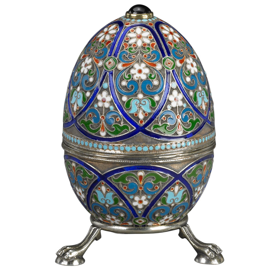 Appraisal: Russian Silver and Cloisonn Enamel Egg with stand bearing mark