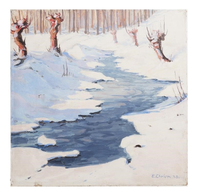 Appraisal: Oil on canvas painting of a snow covered forest by