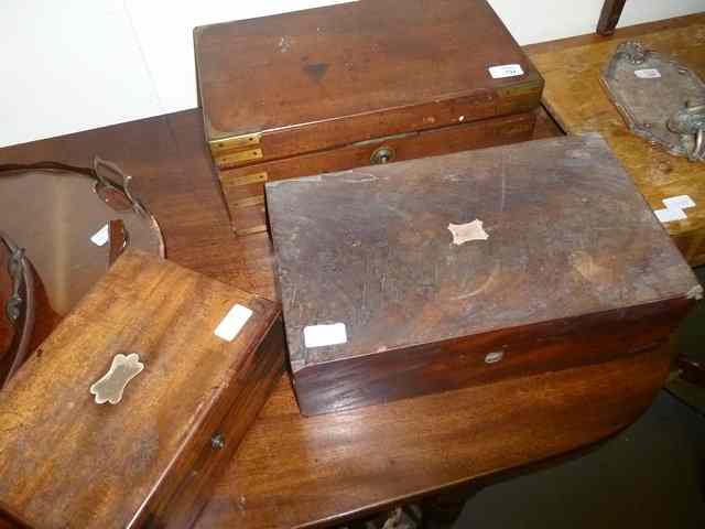 Appraisal: TWO TH CENTURY MAHOGANY WRITING BOXES together with a brass