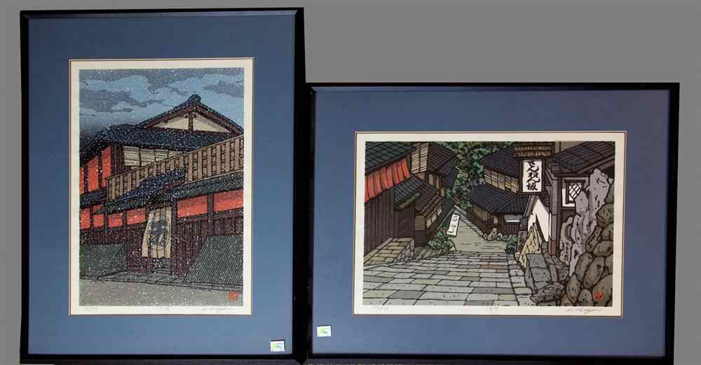 Appraisal: KATSUYUKI NISHIJIMA b TWO PRINTS two street scenes the first