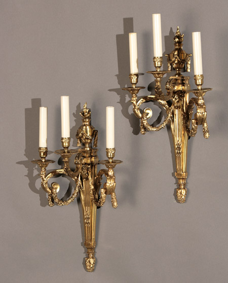 Appraisal: Set of Four Louis XVI Style Ormolu Three-Light Bras de