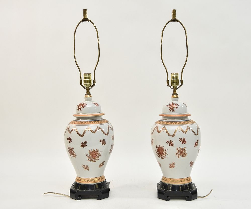 Appraisal: Pair of Porcelain Table Lamps Pair of decorative urn form