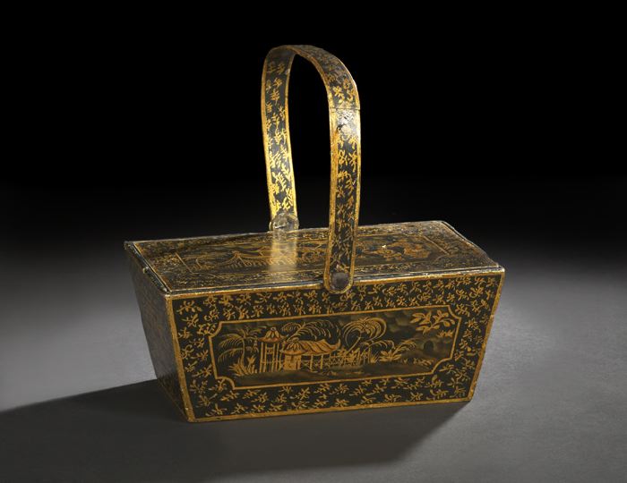 Appraisal: English Regency Black-and-Gold Pen and Brush-Work Work Basket first quarter