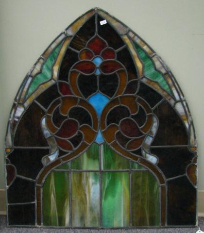 Appraisal: Antique Gothic Arched Stain Glass '' high '' wide